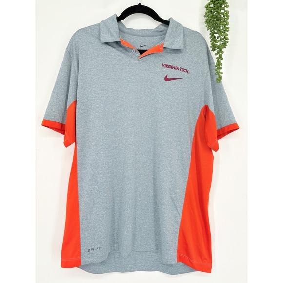 Nike Virginia Tech DriFIT Polo Shirt L Breathable Athletic Gray Orange VT Hokies - Picture 1 of 11